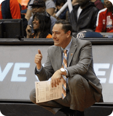 Coach Kevin Baker on the court